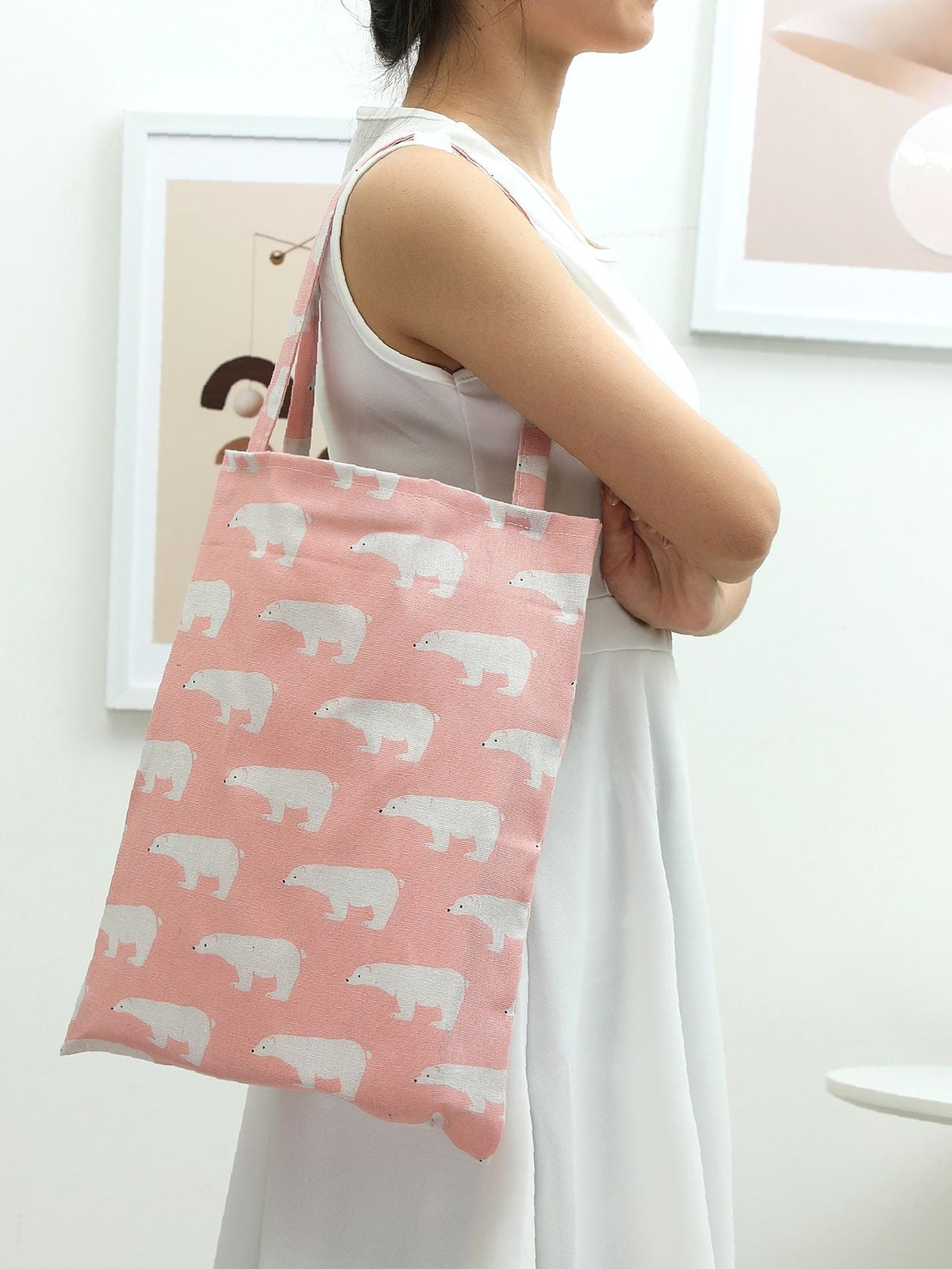 Futurecen - Two Tone Cartoon Pattern Shopper Bag  - Women Tote Bags