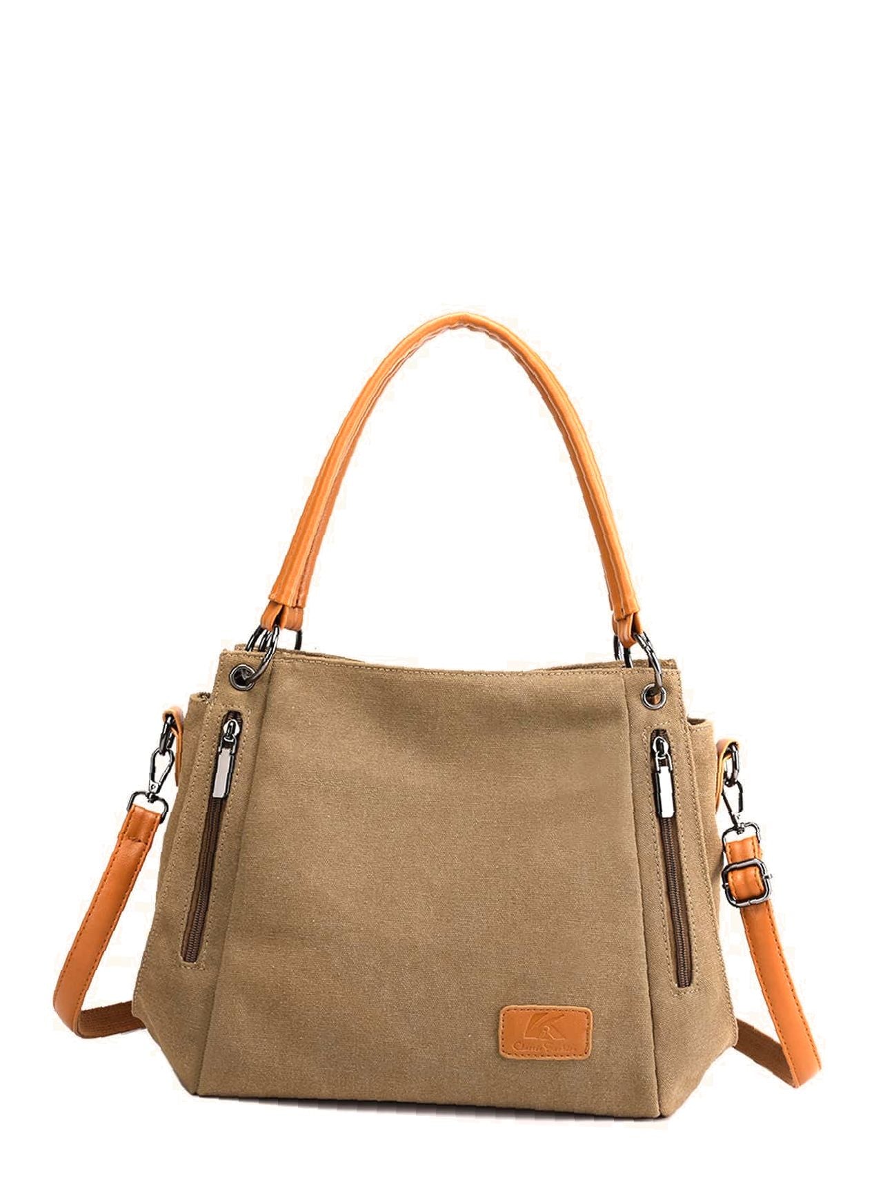 Futurecen - Zipper Decor Two Tone Shoulder Tote Bag  - Women Tote Bags