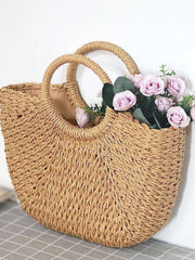 Futurecen - Ring Handle Design Straw Bag  - Women Tote Bags