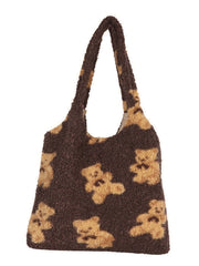 Futurecen - Faux Shearling Cartoon Graphic Tote Bag  - Women Tote Bags