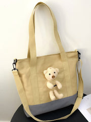 Futurecen - Two Tone Cartoon Bear Decor Shopper Bag  - Women Tote Bags