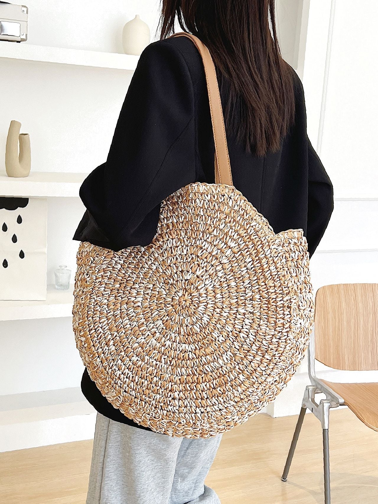 Futurecen - Minimalist Round Straw Bag  - Women Tote Bags