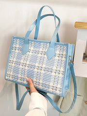 Futurecen - Contrast Binding Plaid Tote Bag  - Women Tote Bags