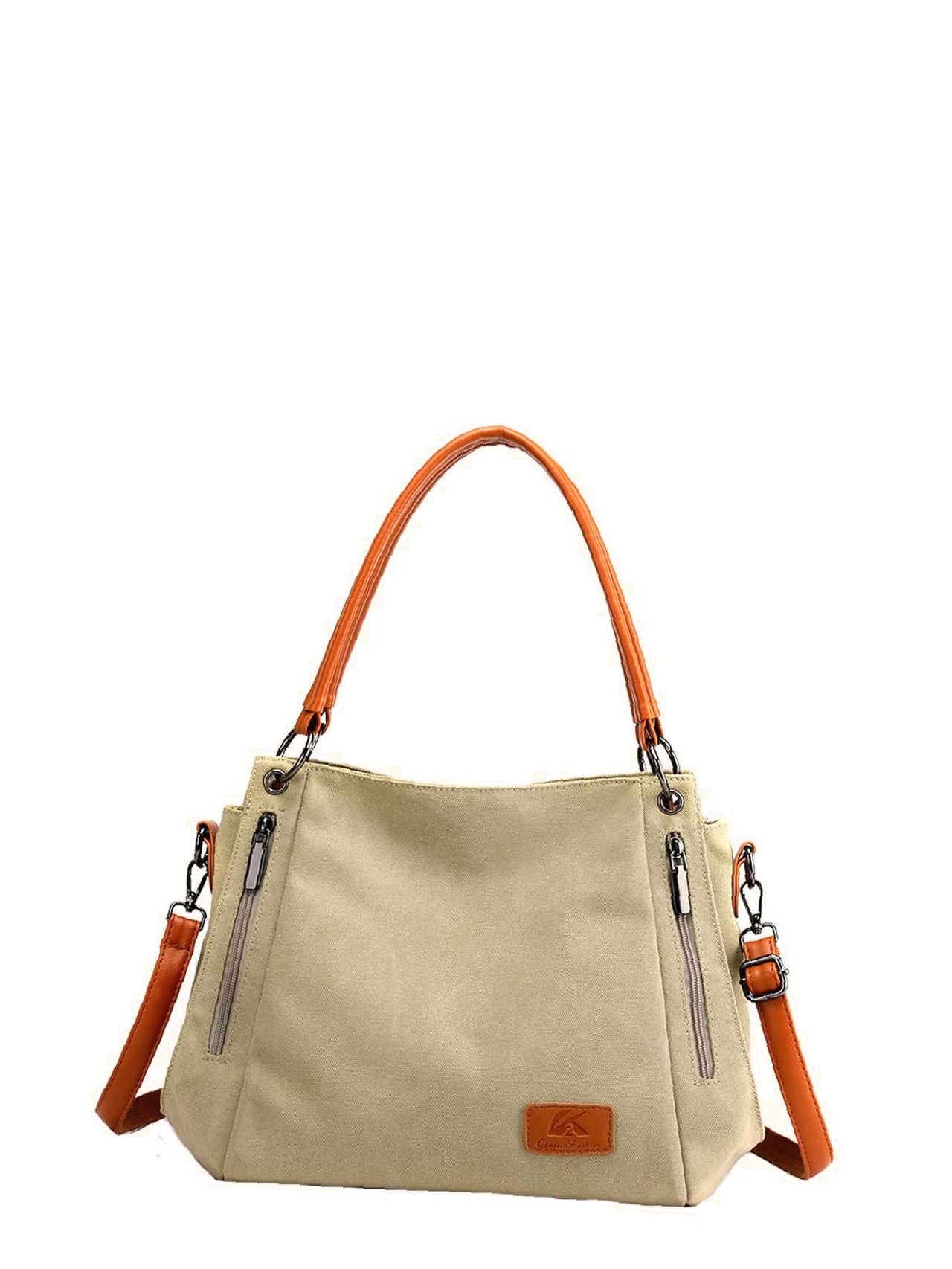 Futurecen - Zipper Decor Two Tone Shoulder Tote Bag  - Women Tote Bags