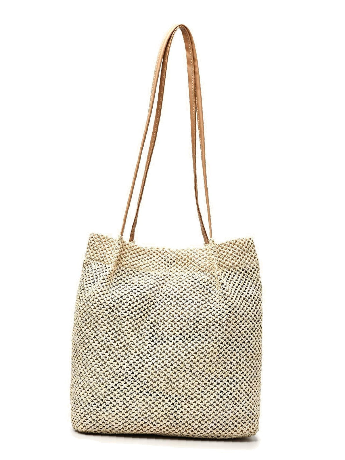 Futurecen - Hollow Out Snap Button Straw Bag  - Women Tote Bags