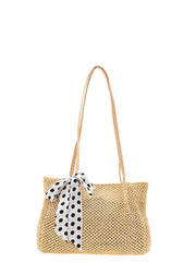 Futurecen - Polka Dot Bow Decor Straw Bag  - Women Tote Bags