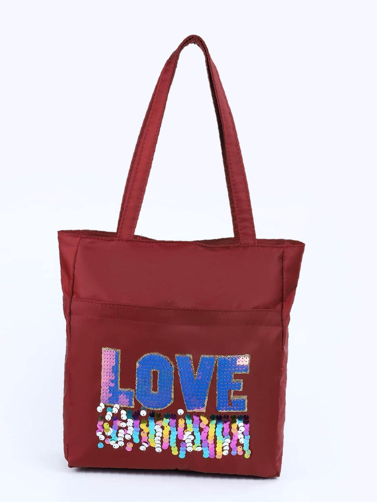 Futurecen - Sequin Letter Decor Shoulder Tote Bag  - Women Tote Bags