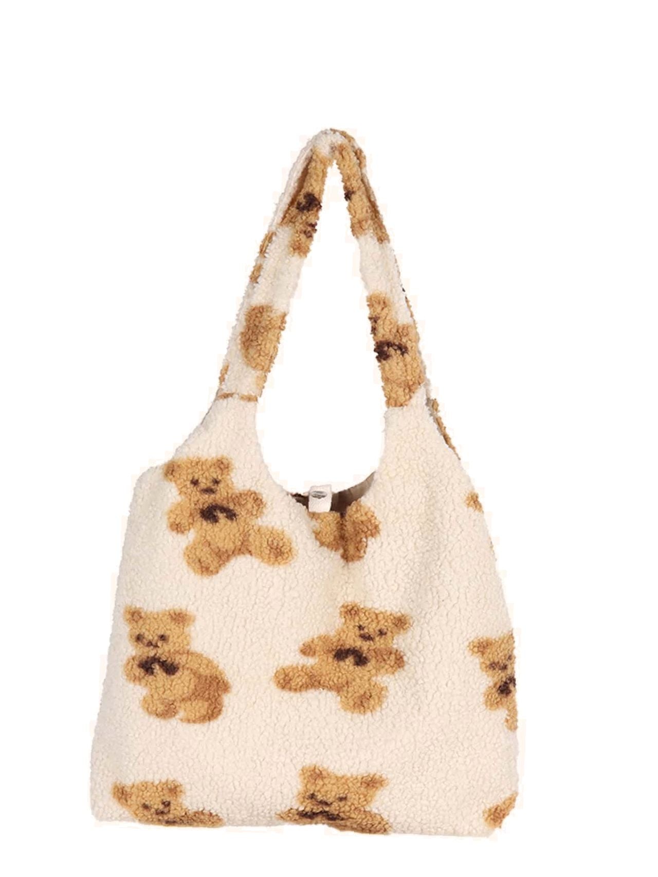 Futurecen - Faux Shearling Cartoon Graphic Tote Bag  - Women Tote Bags