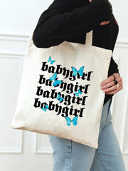 Futurecen - Butterfly & Letter Graphic Shopper Bag  - Women Tote Bags