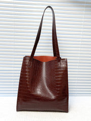 Futurecen - Crocodile Embossed Shoulder Tote Bag  - Women Tote Bags