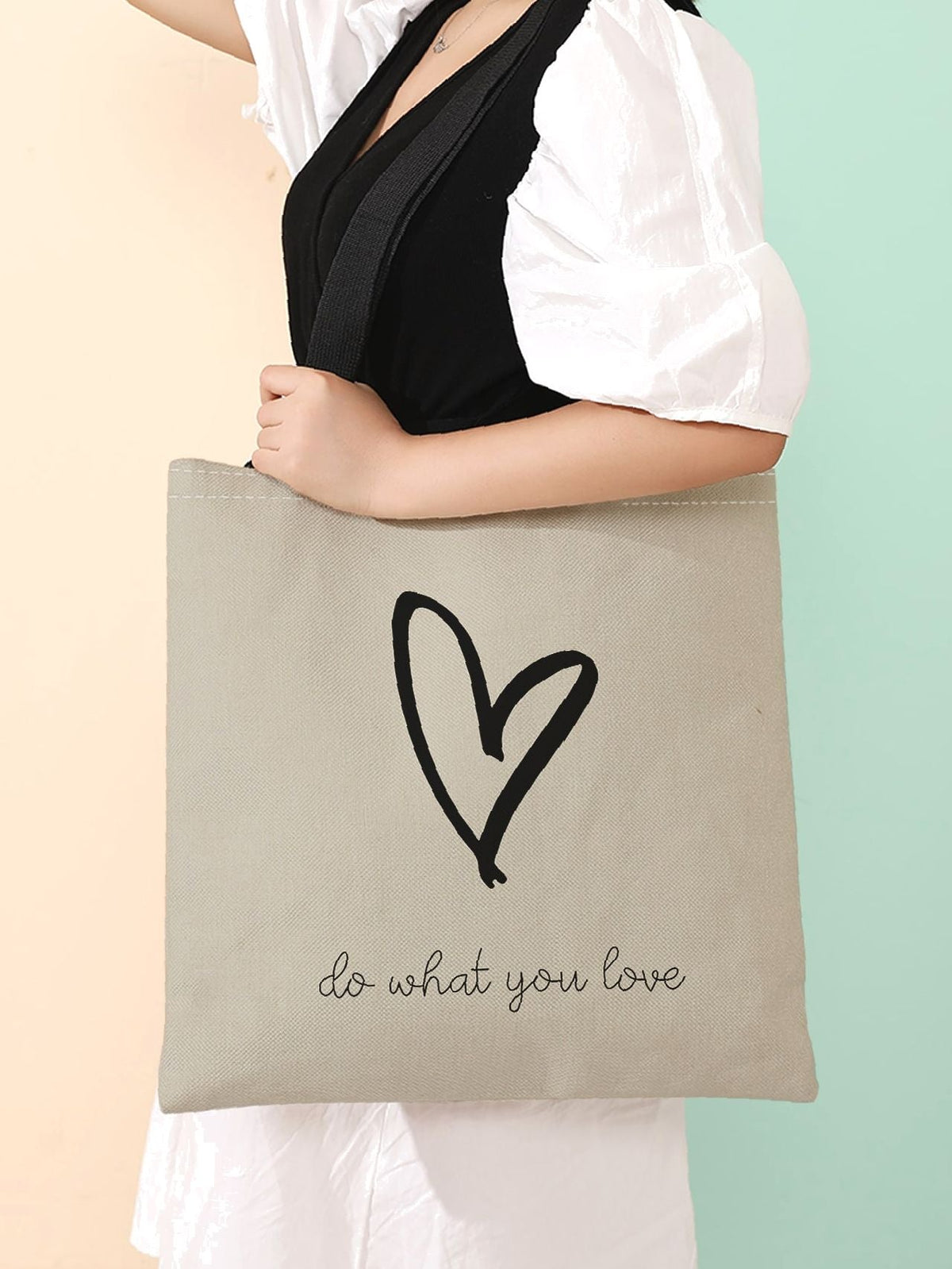 Futurecen - Heart & Letter Graphic Shopper Bag  - Women Tote Bags