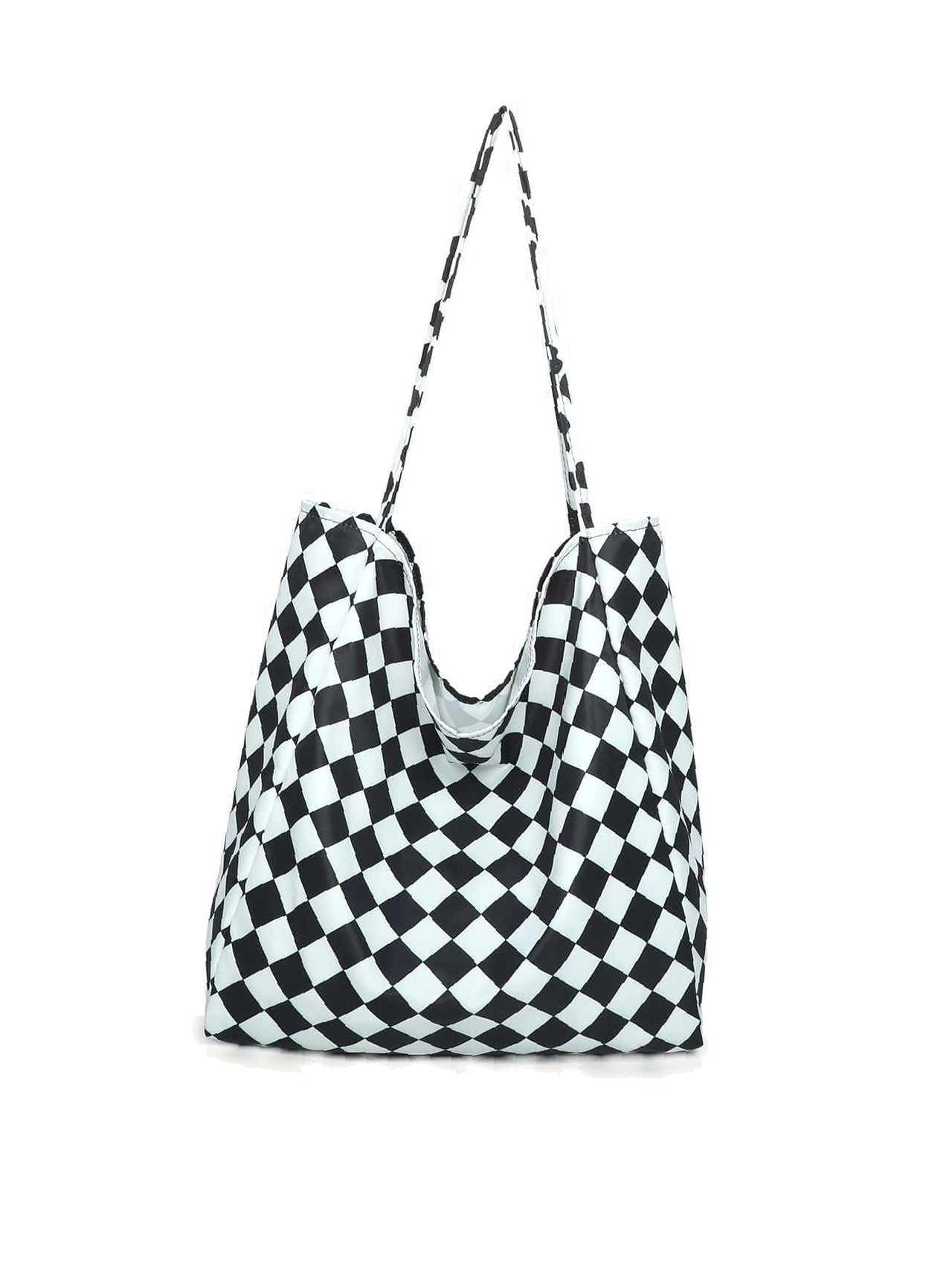 Futurecen - Checkered Print Shoulder Tote Bag  - Women Tote Bags