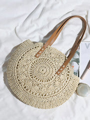 Futurecen - Hollow Out Circle Straw Bag  - Women Tote Bags