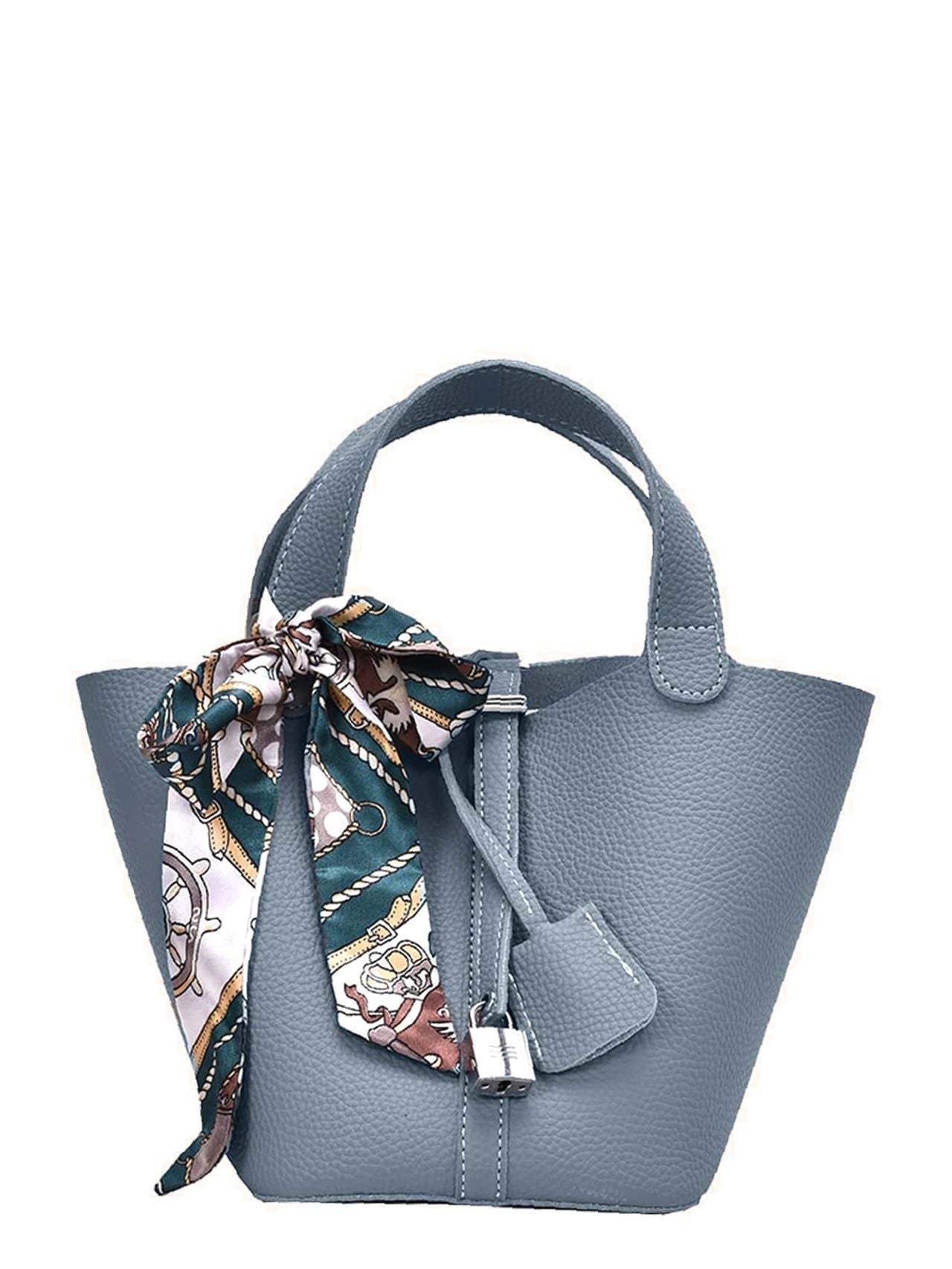 Futurecen - Twilly Scarf Decor Bucket Bag with Inner Pouch  - Women Tote Bags