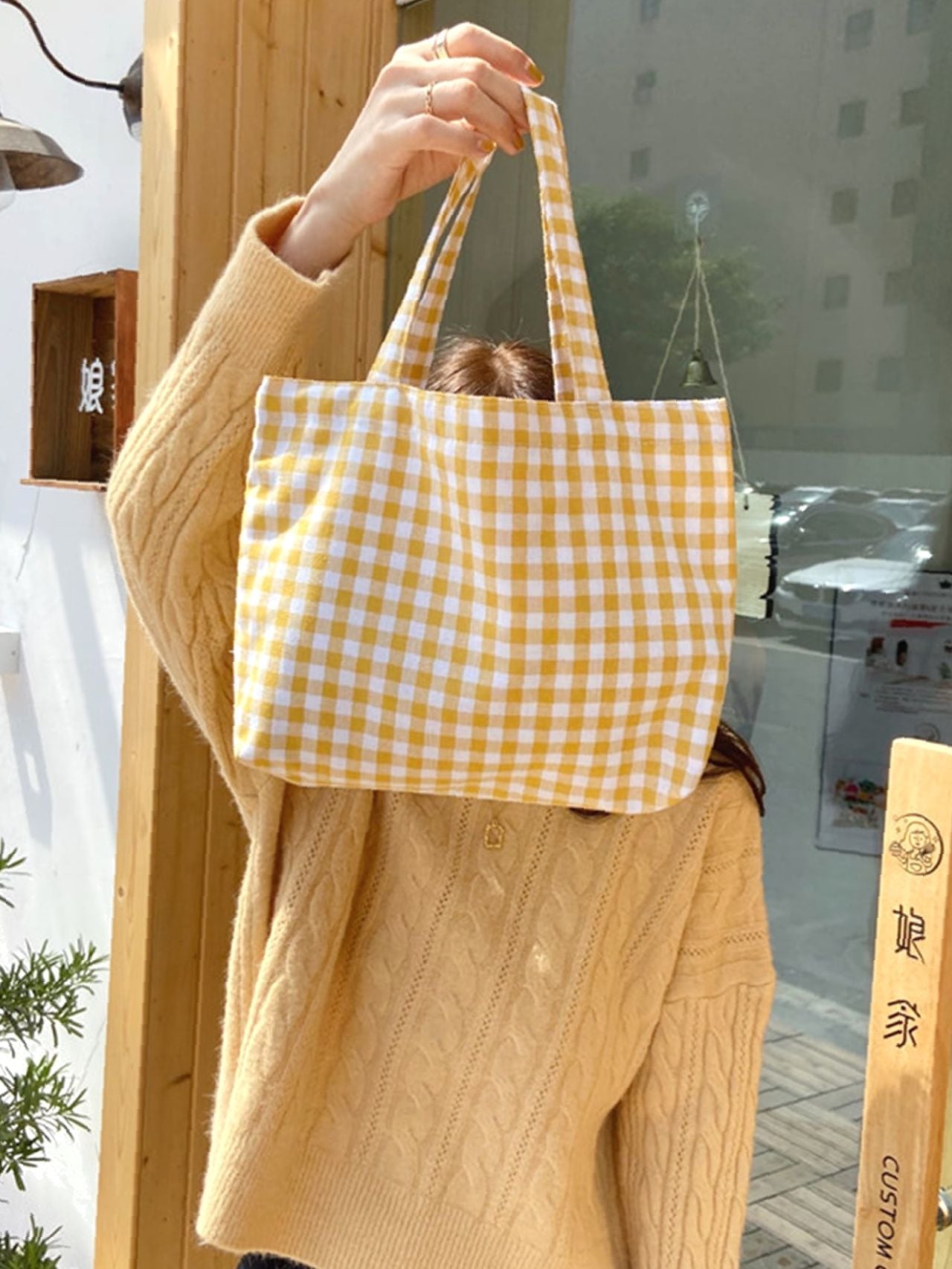 Futurecen - Gingham Tote Bag  - Women Tote Bags