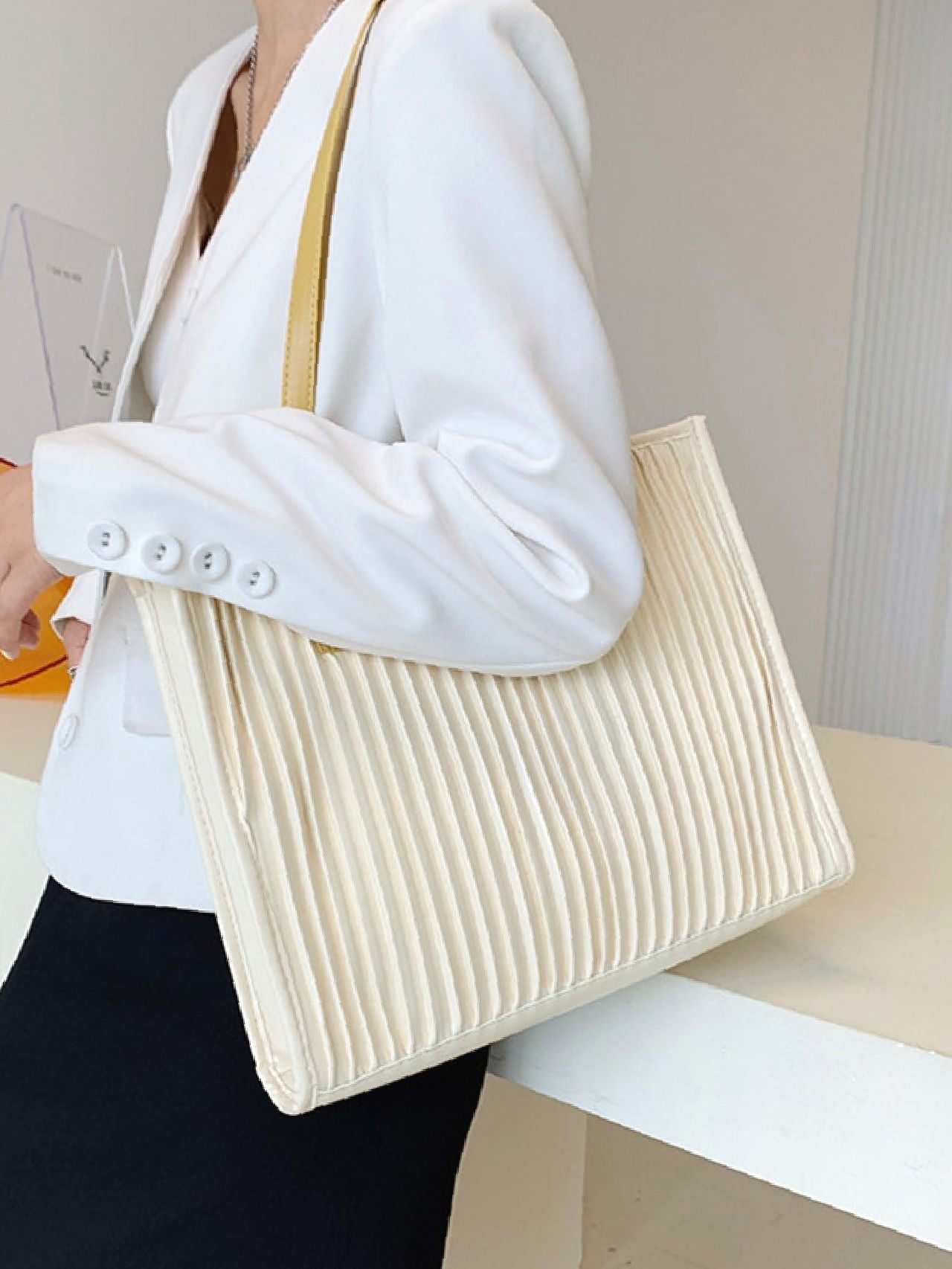 Futurecen - Vertical Striped Shoulder Tote Bag  - Women Tote Bags