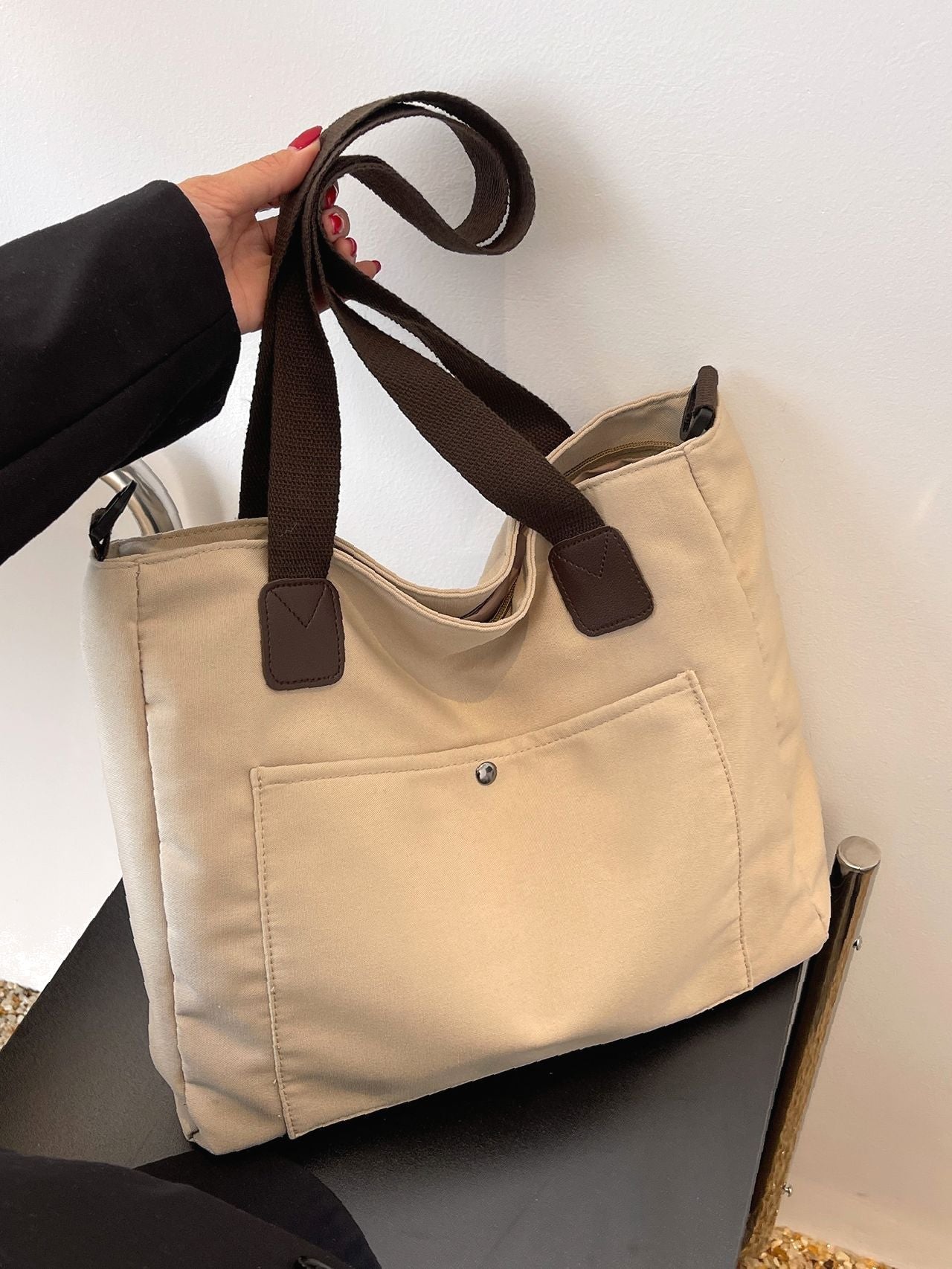 Futurecen - Minimalist Snap Button Shopper Bag  - Women Tote Bags