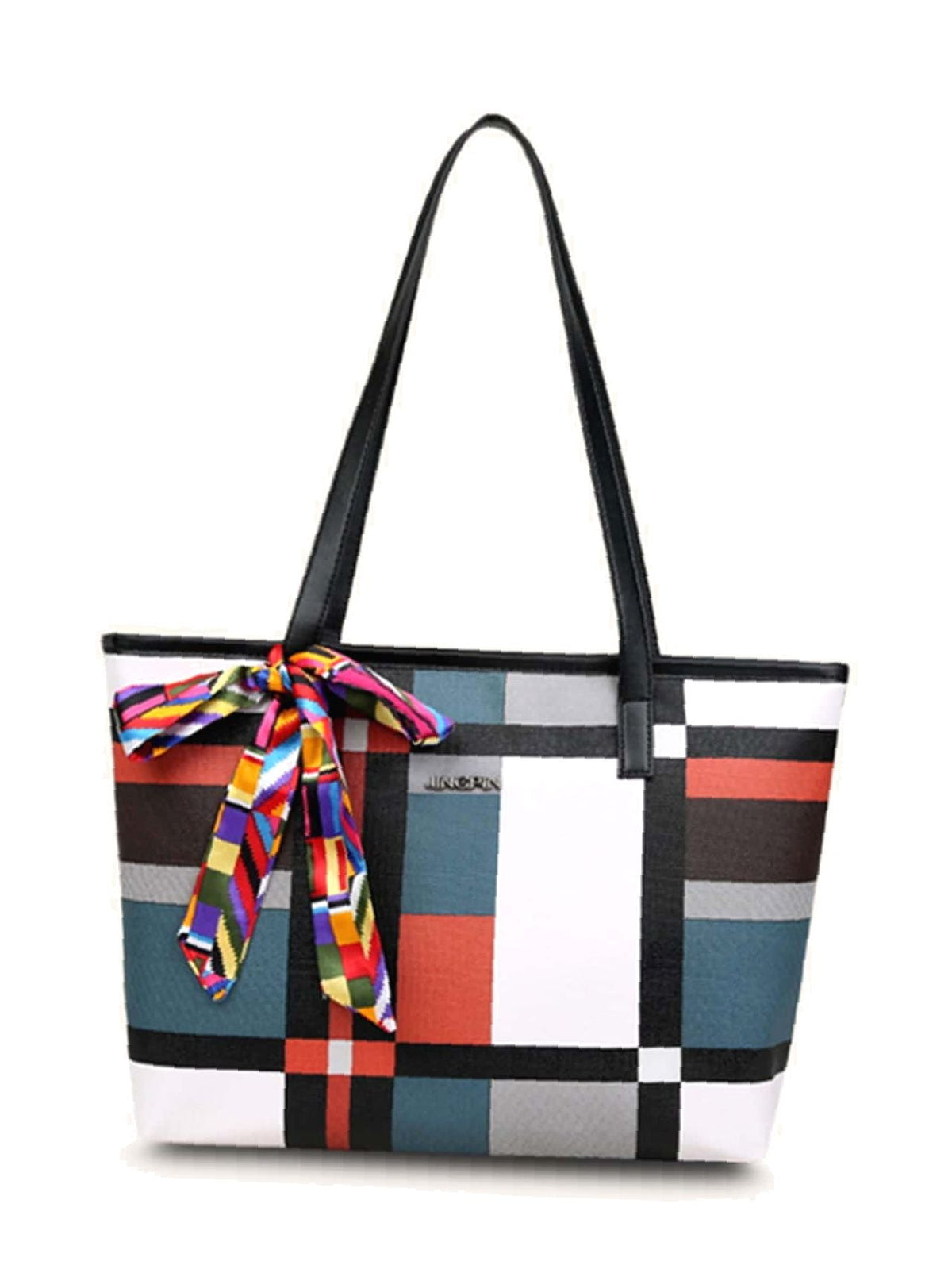 Futurecen - Twilly Scarf Decor Geometric Print Tote Bag  - Women Tote Bags