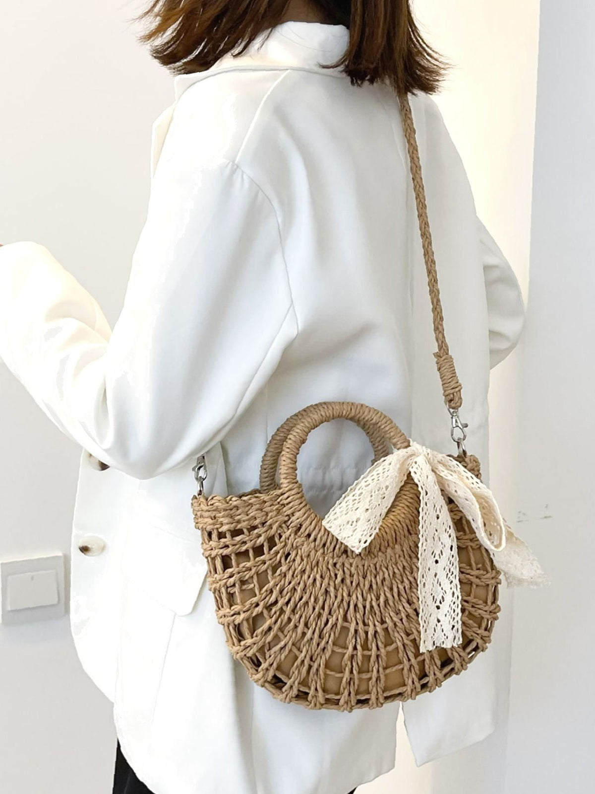 Futurecen - Bow Decor Straw Bag  - Women Tote Bags