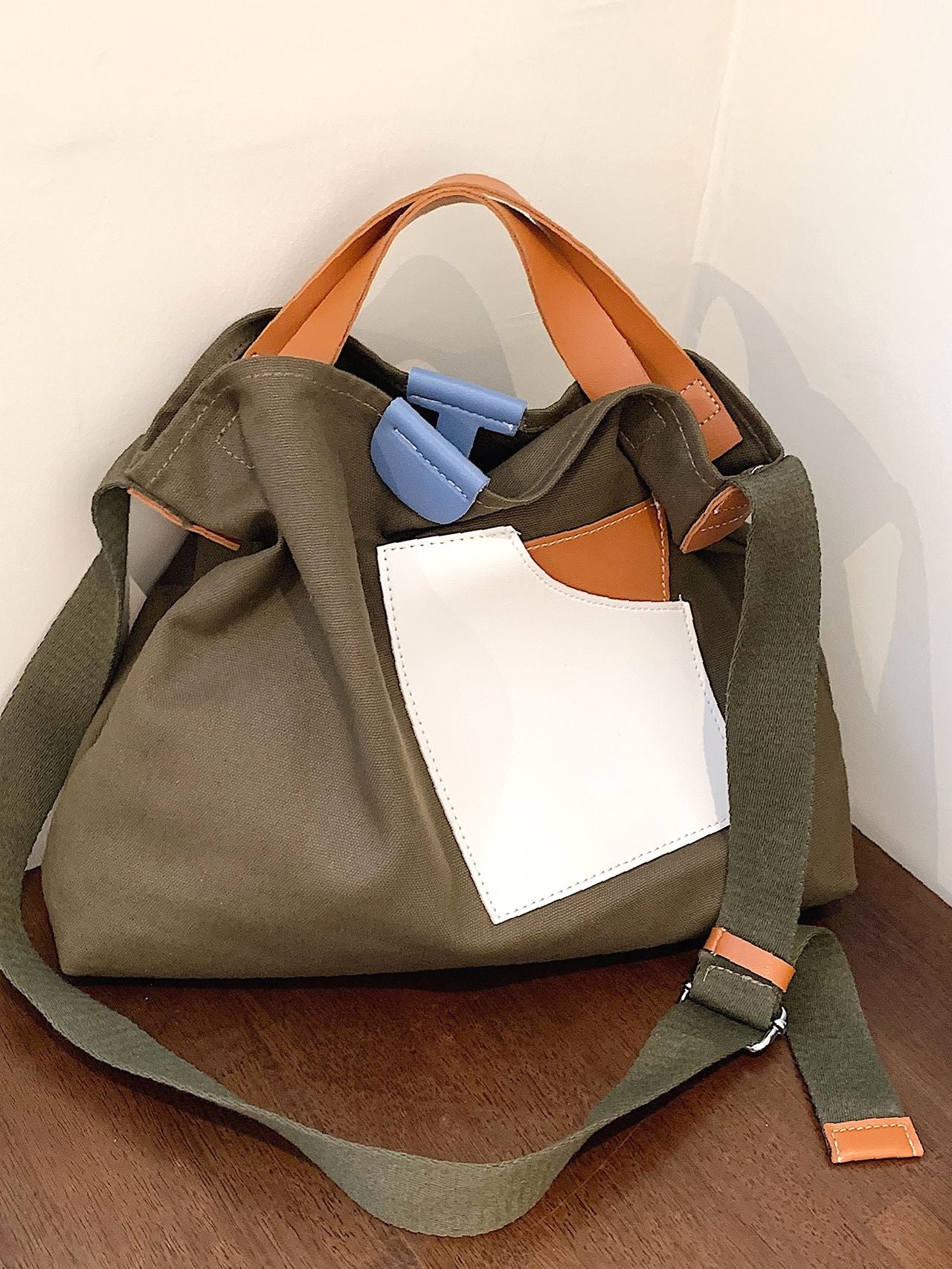 Futurecen - Colorblock Canvas Top Handle Tote Bag  - Women Tote Bags