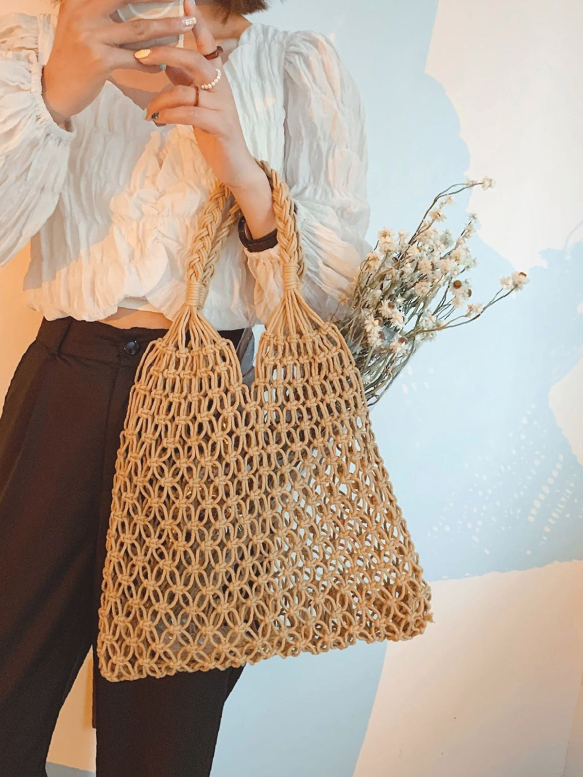 Futurecen - Minimalist Hollow Out Straw Bag  - Women Tote Bags