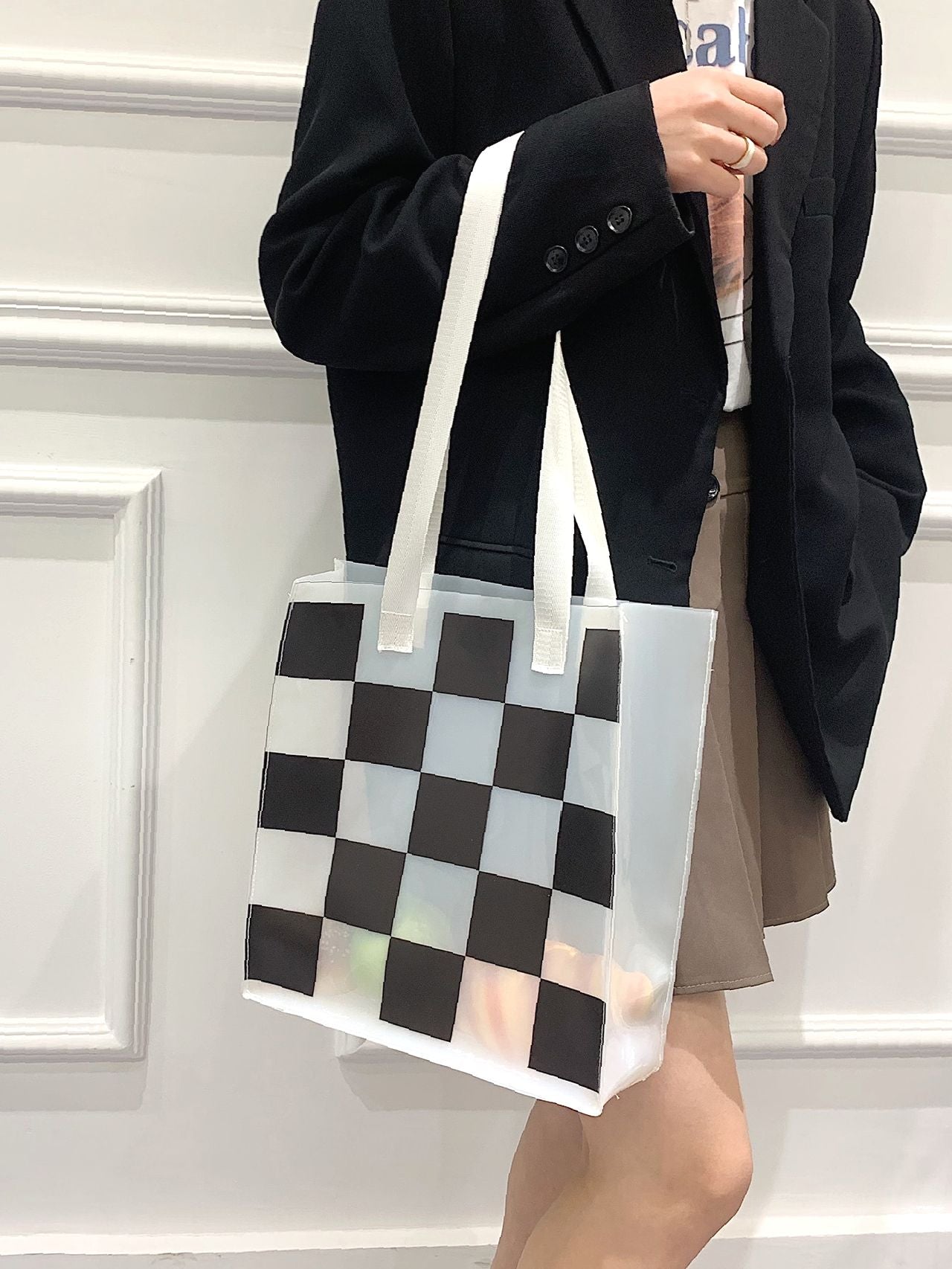 Futurecen - Clear Checkered Graphic Tote Bag  - Women Tote Bags