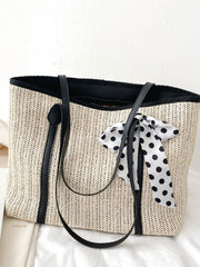 Futurecen - Twilly Scarf Decor Straw Bag  - Women Tote Bags