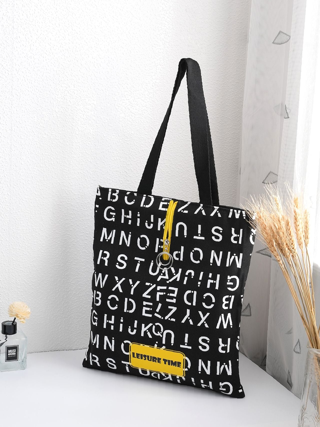 Futurecen - Letter Graphic Shoulder Tote Bag  - Women Tote Bags