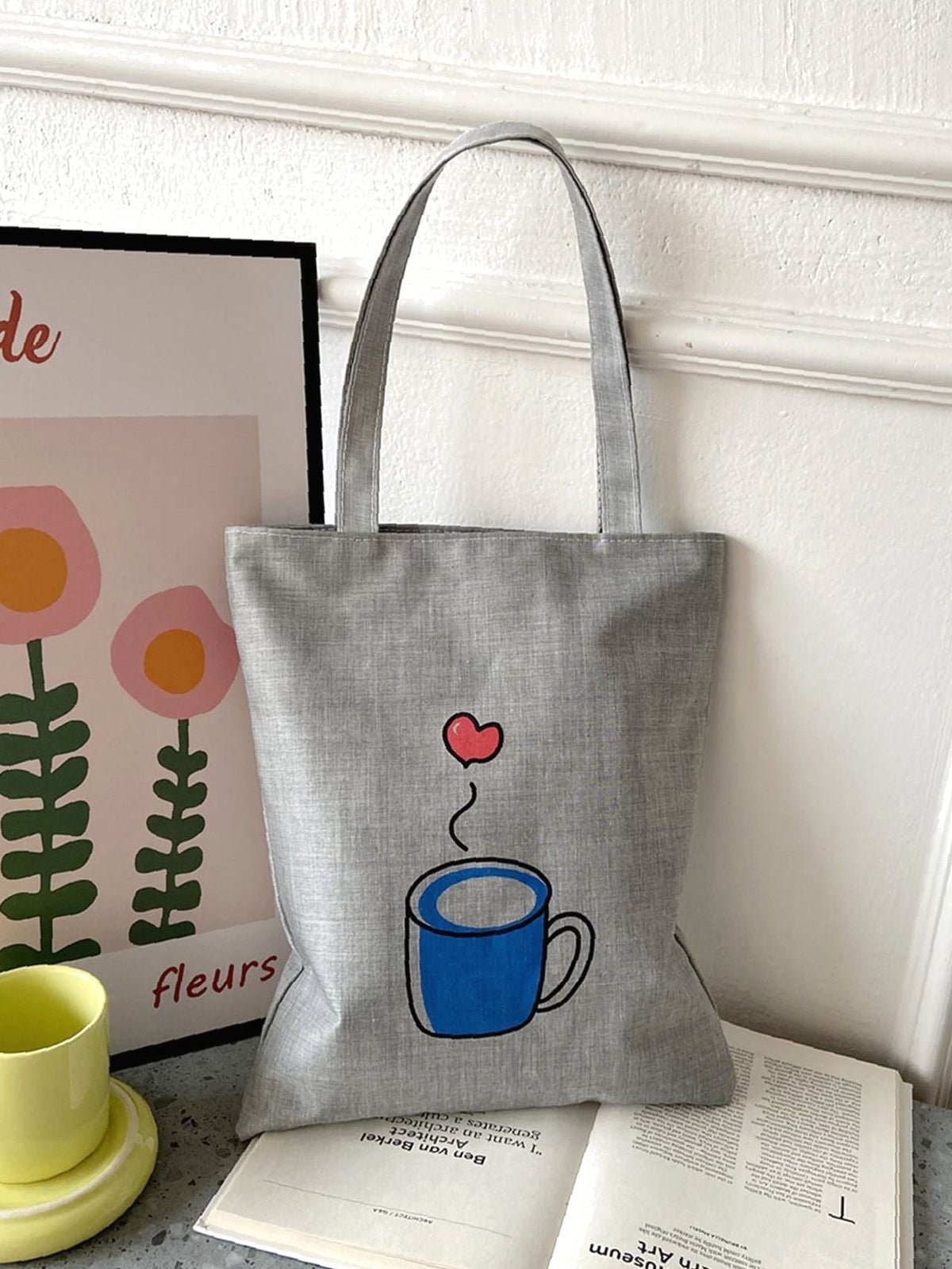 Futurecen - Heart & Cup Print Shopper Bag  - Women Tote Bags