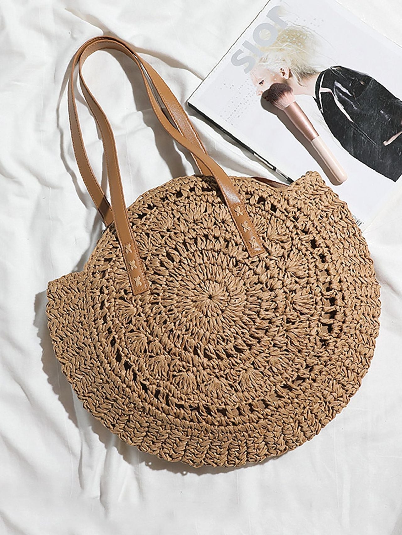 Futurecen - Hollow Out Circle Straw Bag  - Women Tote Bags