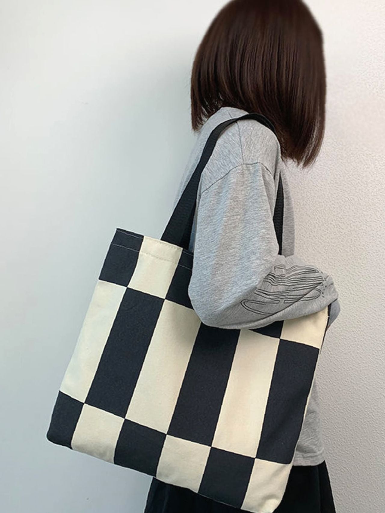 Futurecen - Two Tone Geometric Graphic Shopper Bag  - Women Tote Bags