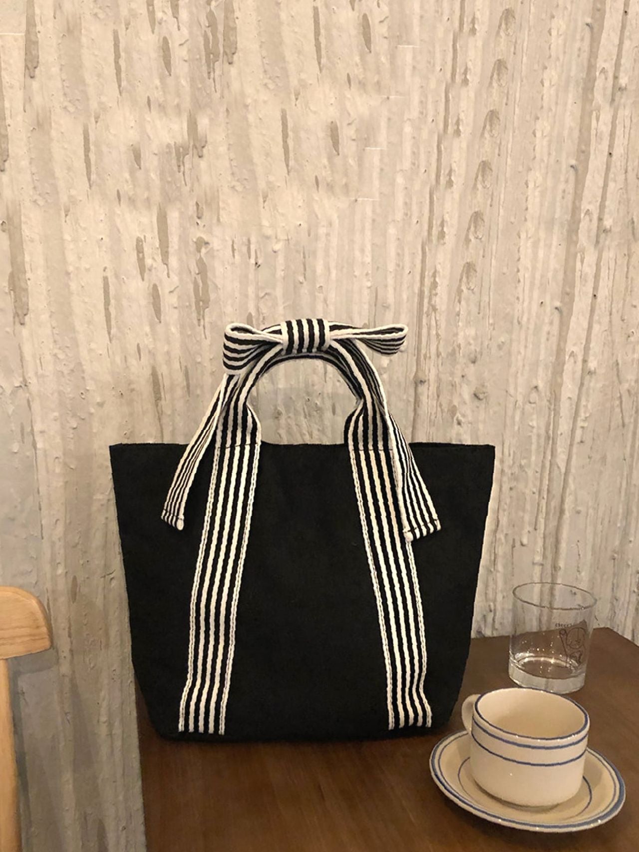 Futurecen - Bow Decor Striped Pattern Top Handle Bag  - Women Tote Bags