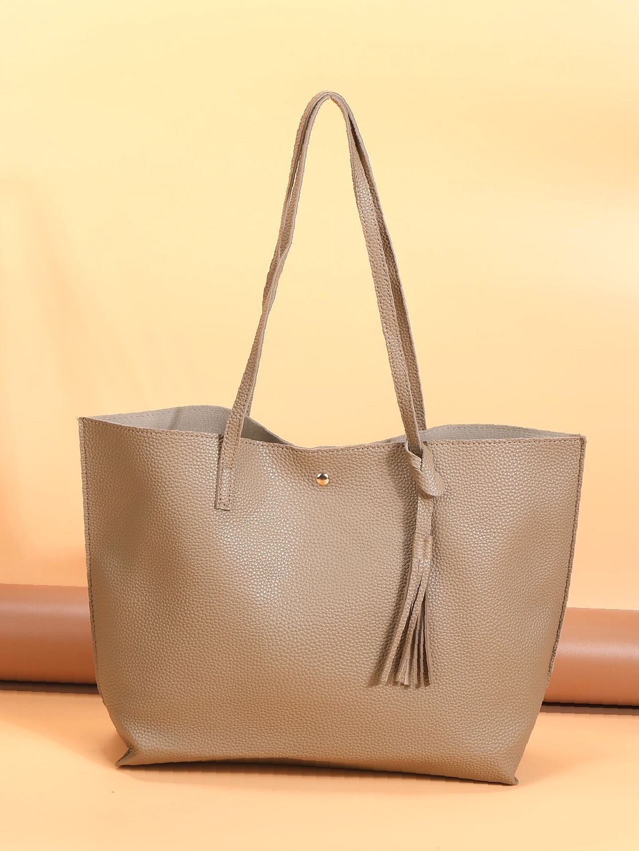 Futurecen - Pebble Embossed Tassel Decor Tote Bag  - Women Tote Bags