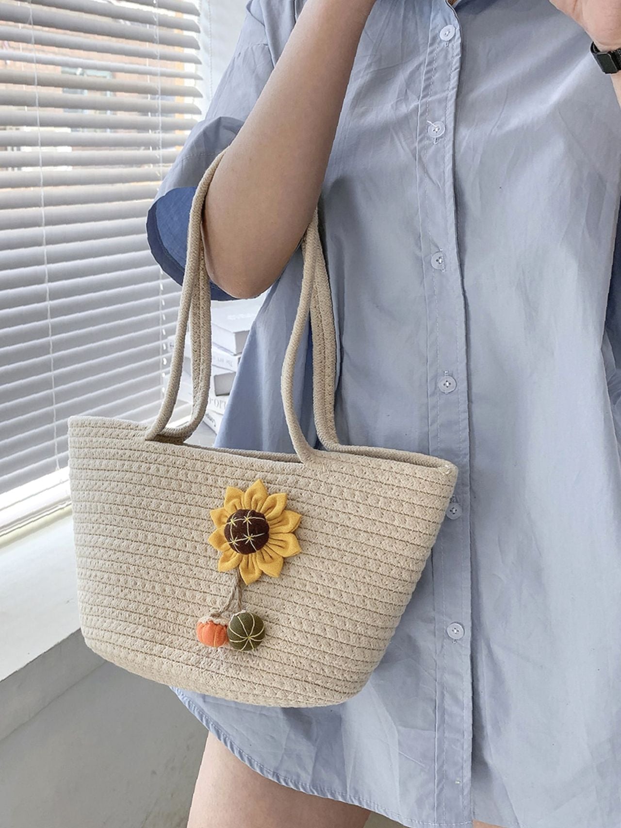 Futurecen - Sunflower Decor Straw Bag  - Women Tote Bags