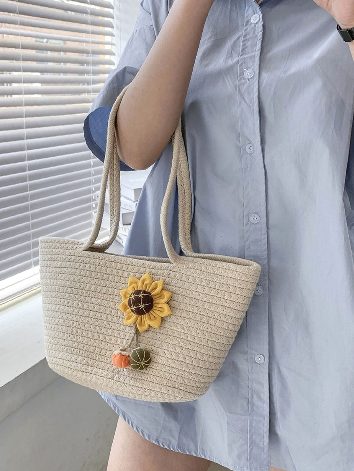 Futurecen - Sunflower Decor Straw Bag  - Women Tote Bags