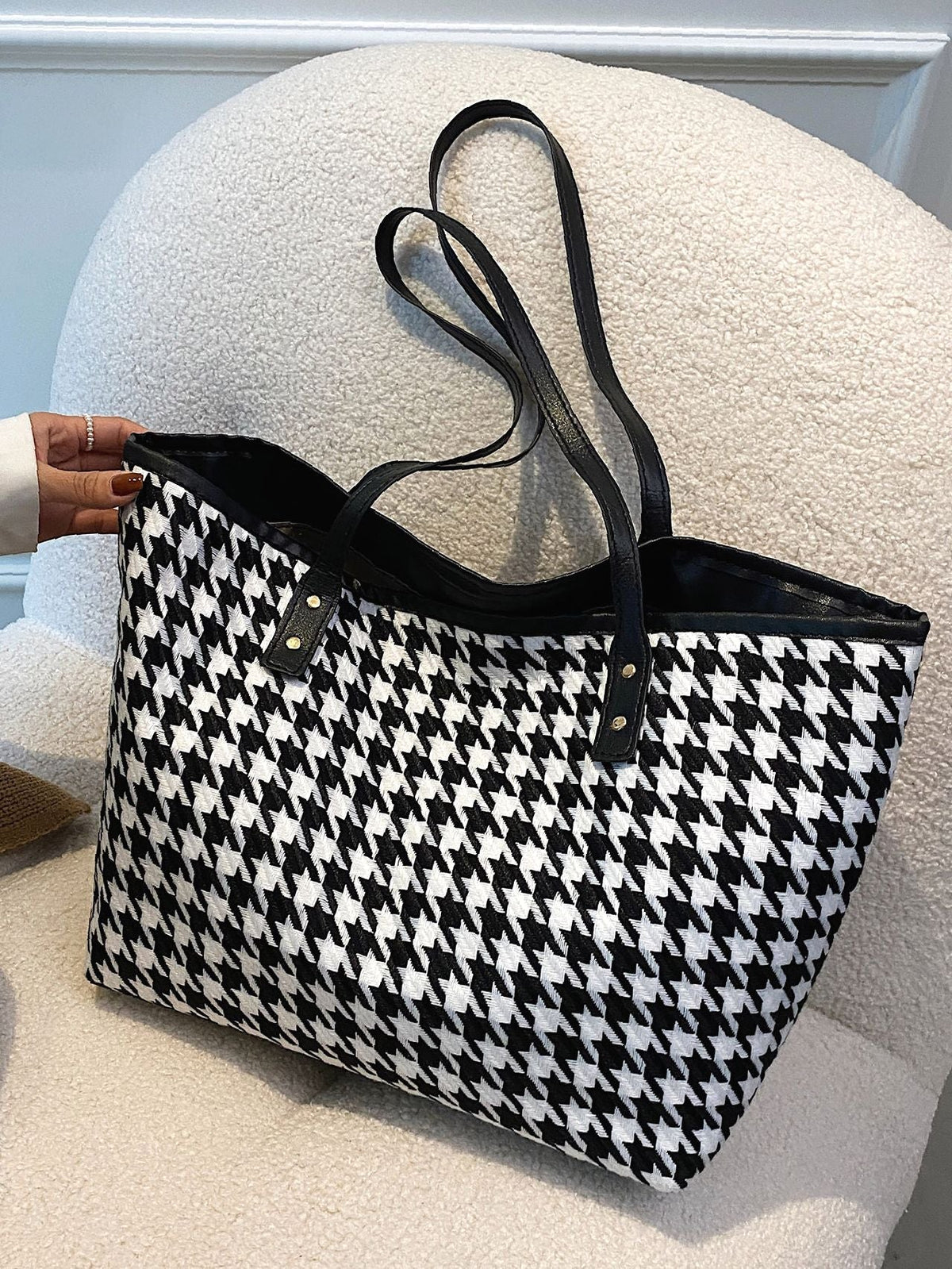 Futurecen - Houndstooth Pattern Shoulder Tote Bag  - Women Tote Bags