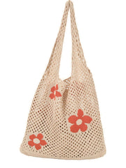 Futurecen - Flower Print Crochet Shopper Bag  - Women Tote Bags