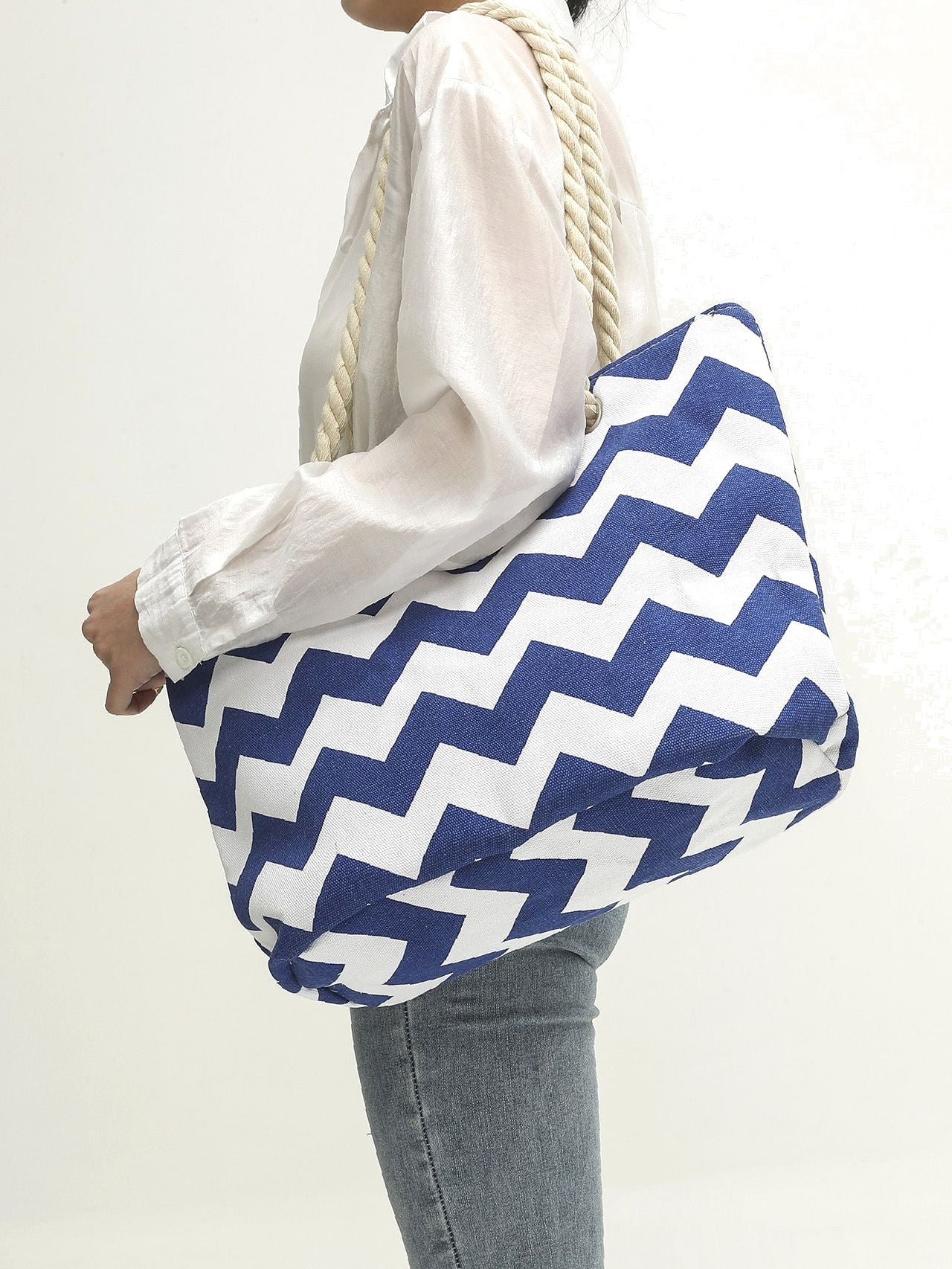 Futurecen - Chevron Graphic Canvas Shoulder Tote Bag  - Women Tote Bags