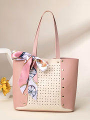 Futurecen - Twilly Scarf & Studded Decor Shoulder Tote Bag  - Women Tote Bags