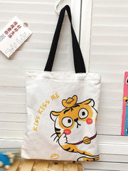 Futurecen - Tiger & Letter Graphic Canvas Shopper Bag  - Women Tote Bags