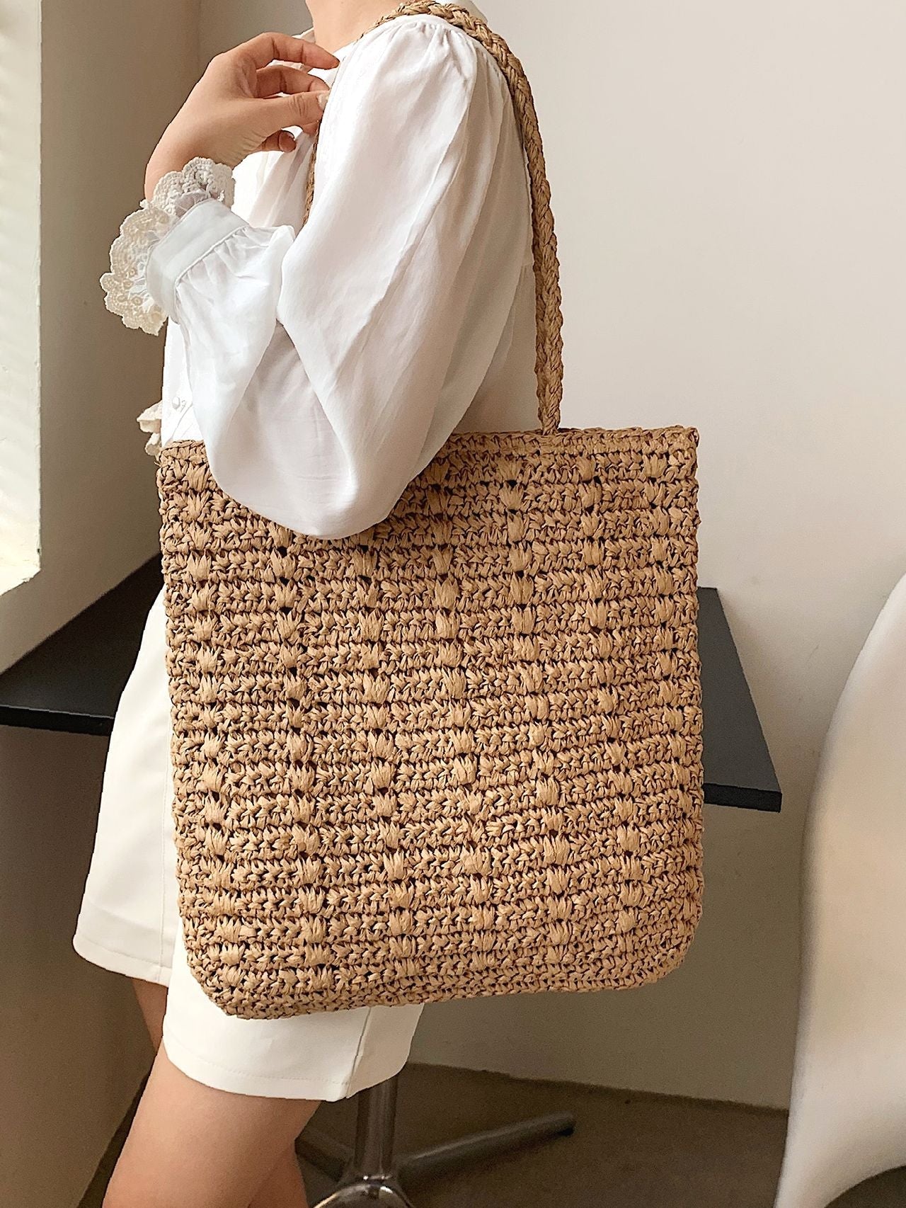 Futurecen - Minimalist Straw Tote Bag  - Women Tote Bags