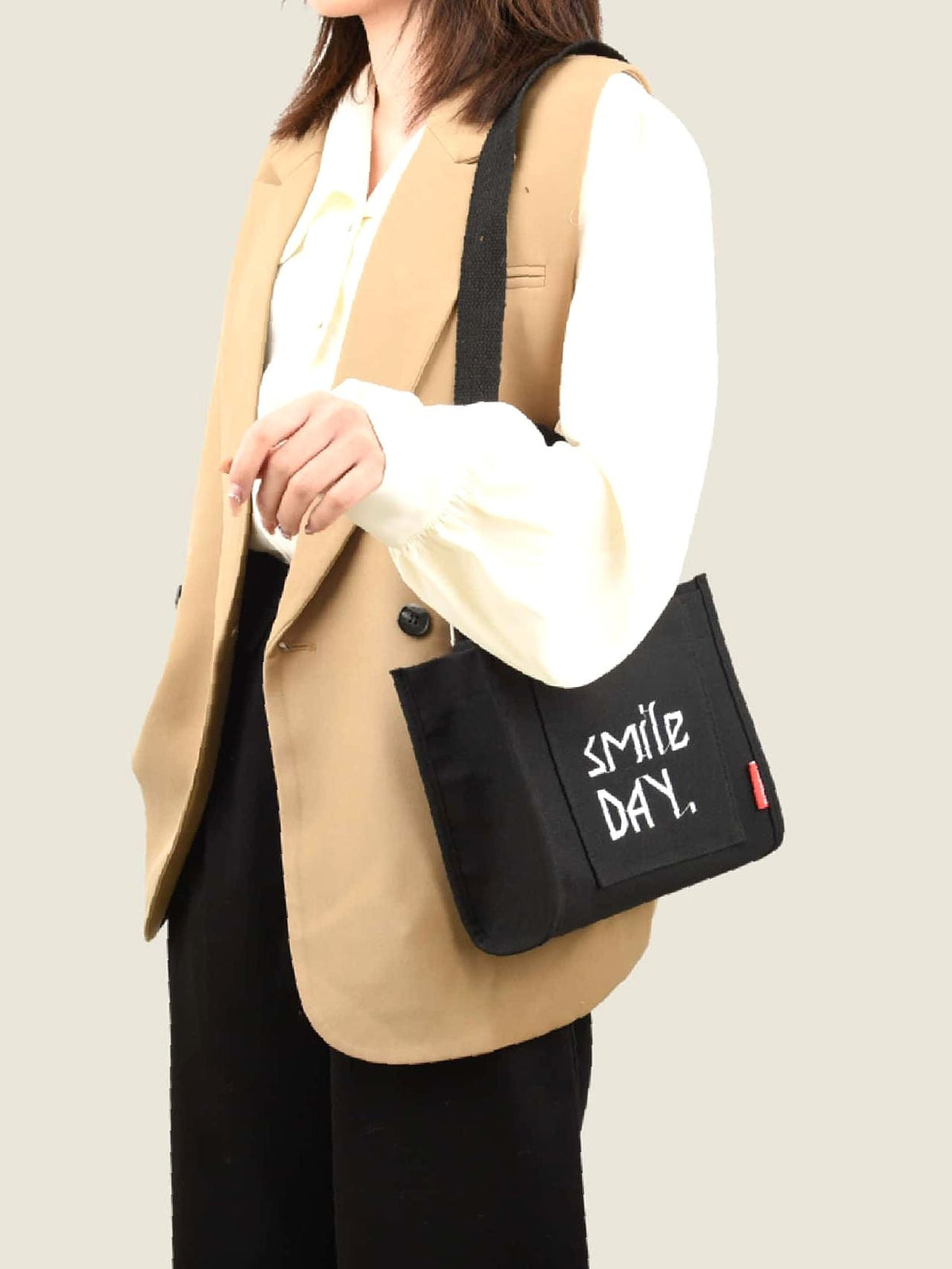 Futurecen - Letter Graphic Canvas Top Handle Bag  - Women Tote Bags