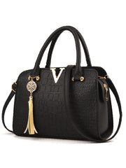 Futurecen - Tassel Decor Croc Embossed Tote Bag  - Women Tote Bags