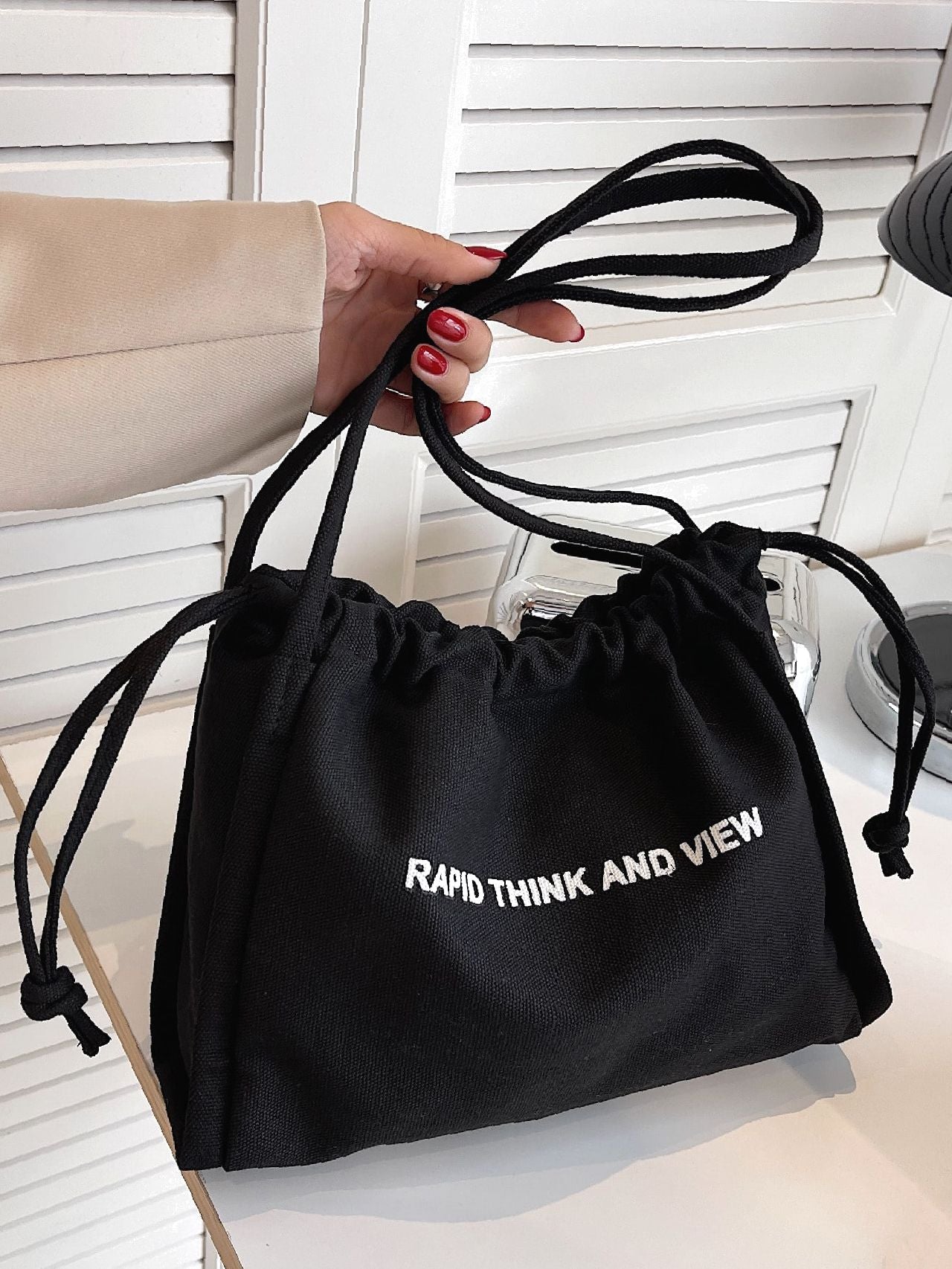 Futurecen - Slogan Graphic Shoulder Tote Bag  - Women Tote Bags