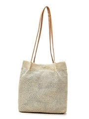 Futurecen - Hollow Out Snap Button Straw Bag  - Women Tote Bags