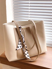 Futurecen - Two Tone Scarf Decor Shoulder Tote Bag  - Women Tote Bags