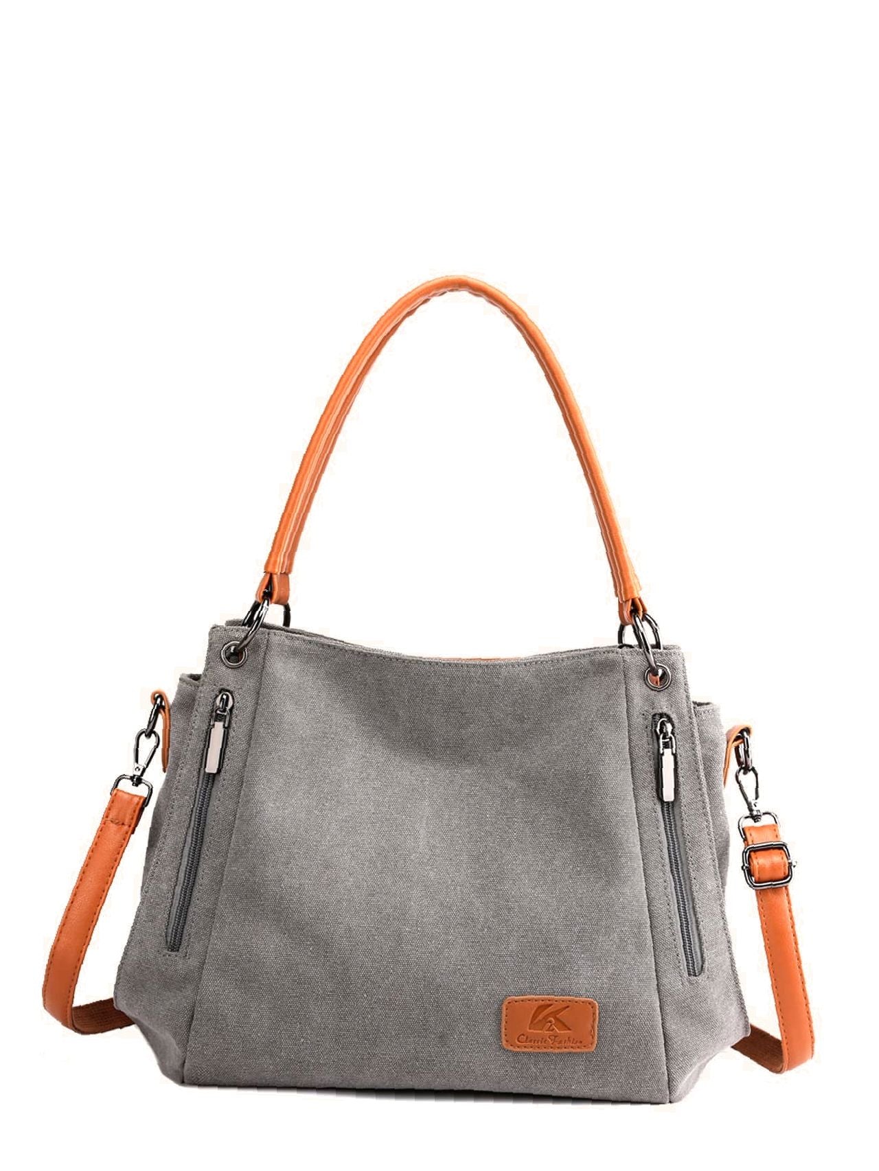 Futurecen - Zipper Decor Two Tone Shoulder Tote Bag  - Women Tote Bags