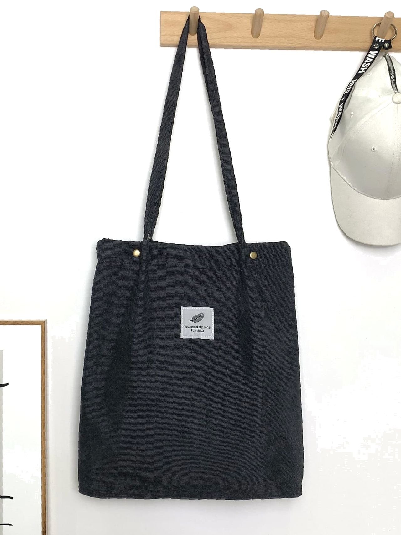 Futurecen - Patch Decor Corduroy Tote Bag  - Women Tote Bags