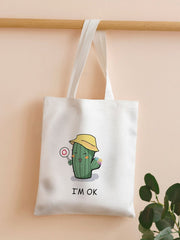 Futurecen - Cactus & Letter Graphic Shopper Bag  - Women Tote Bags