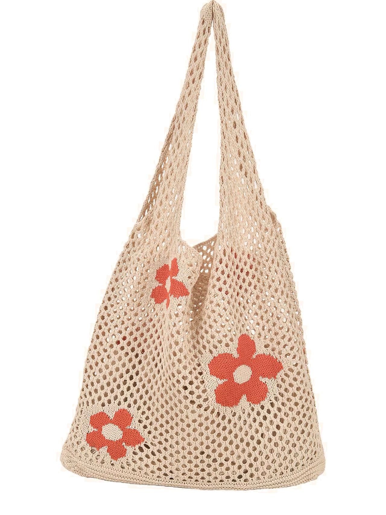 Futurecen - Floral Pattern Crochet Tote Bag  - Women Tote Bags